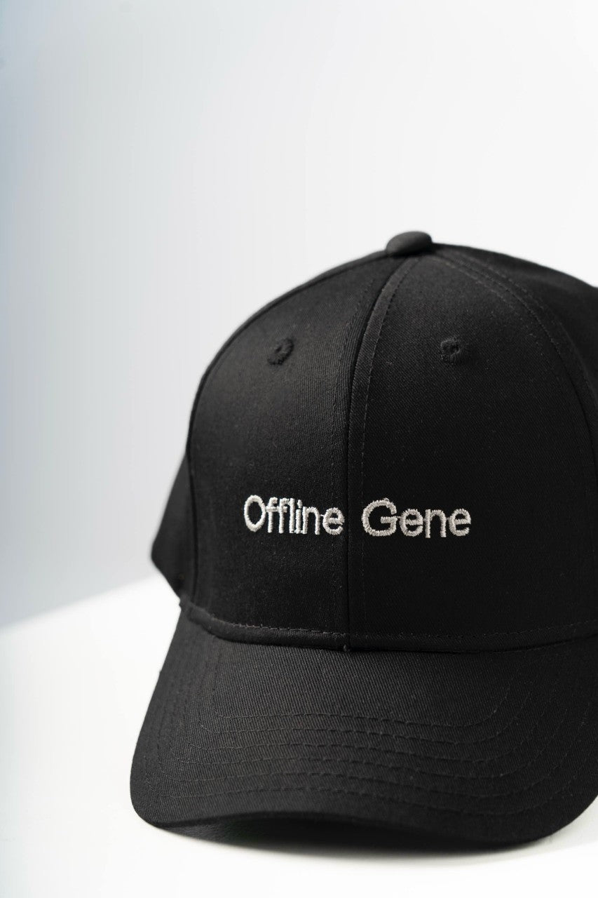 Black cap with 'Offline Gene' text on a light gray background